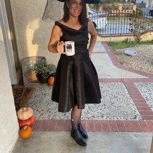 Vintage Black Cocktail Dress with Tie Waist, sz. L